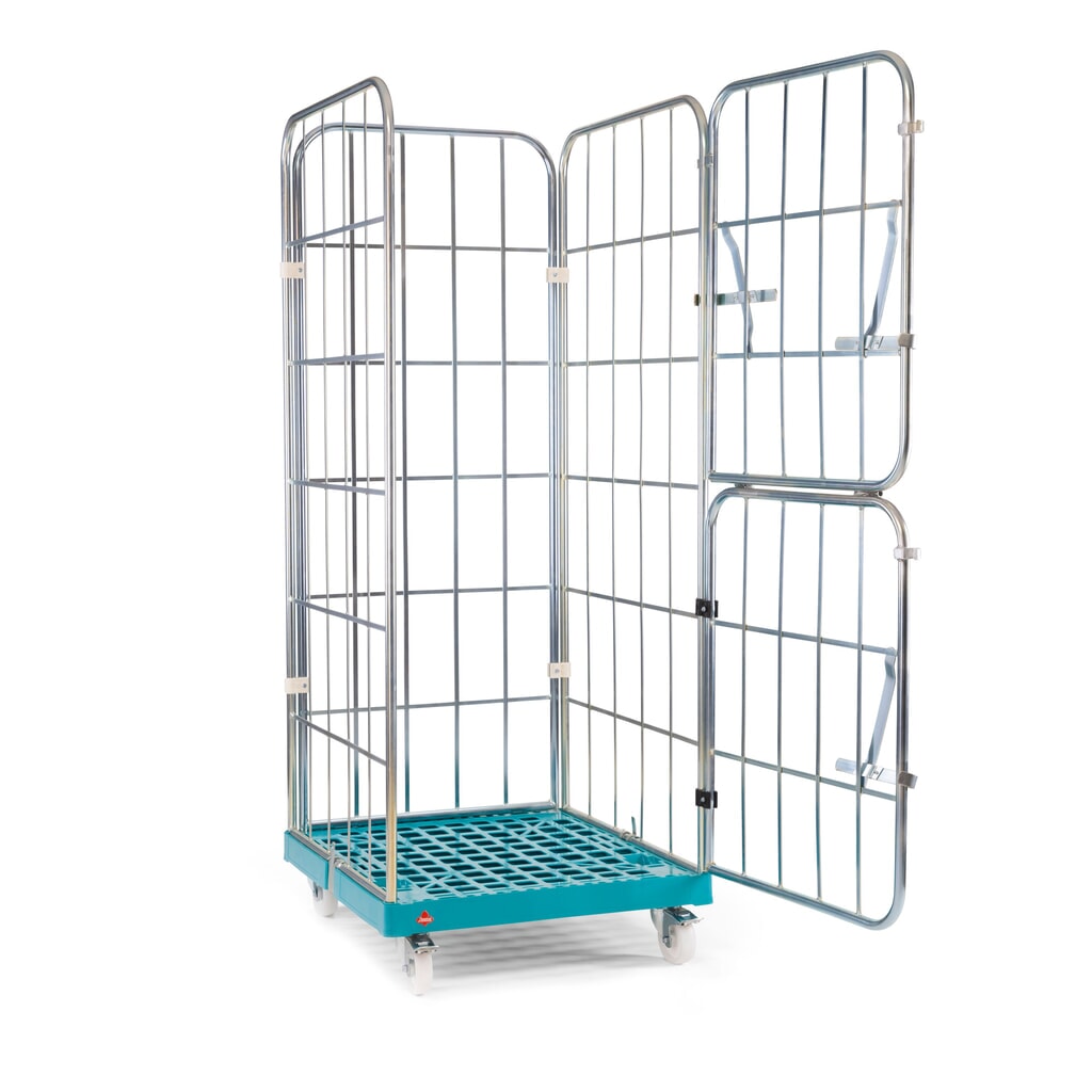 Ameise® Rollbehälter, 4-seitig, grobmaschig, galvanisch verzinkt, Kunststoff-Rollplatte, HxBxT 1.640 x 724 x 815 mm, mit zweiteiliger, klappbarer Vorderwand Produktabbildung: Ameise® Rollbehälter, 4-seitig, grobmaschig, galvanisch verzinkt, Kunststoff-Rollplatte, HxBxT 1.640 x 724 x 815 mm, mit zweiteiliger, klappbarer Vorderwand