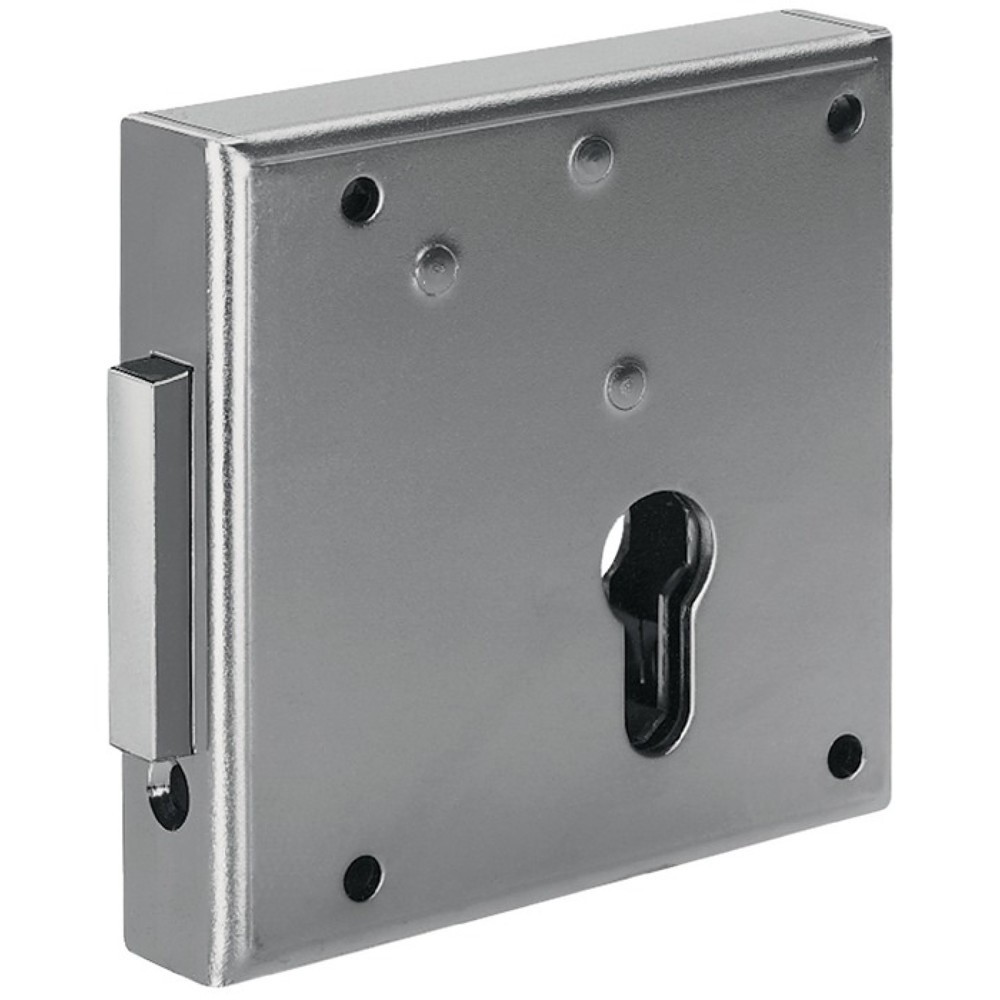 Produktabbildung: AMF Gittertor-Riegelschloss 100, aufliegend, DIN links PZ, Dornmaß 65 mm