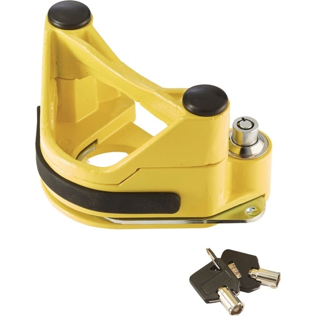 Anhänger-Diebstahlsicherung, L225xB200xH110mm, Stahl, pulverbeschichtet, SB Verpackung, Gewicht 1,95 kg gelb Produktabbildung: Anhänger-Diebstahlsicherung, L225xB200xH110mm, Stahl, pulverbeschichtet, SB Verpackung, Gewicht 1,95 kg gelb