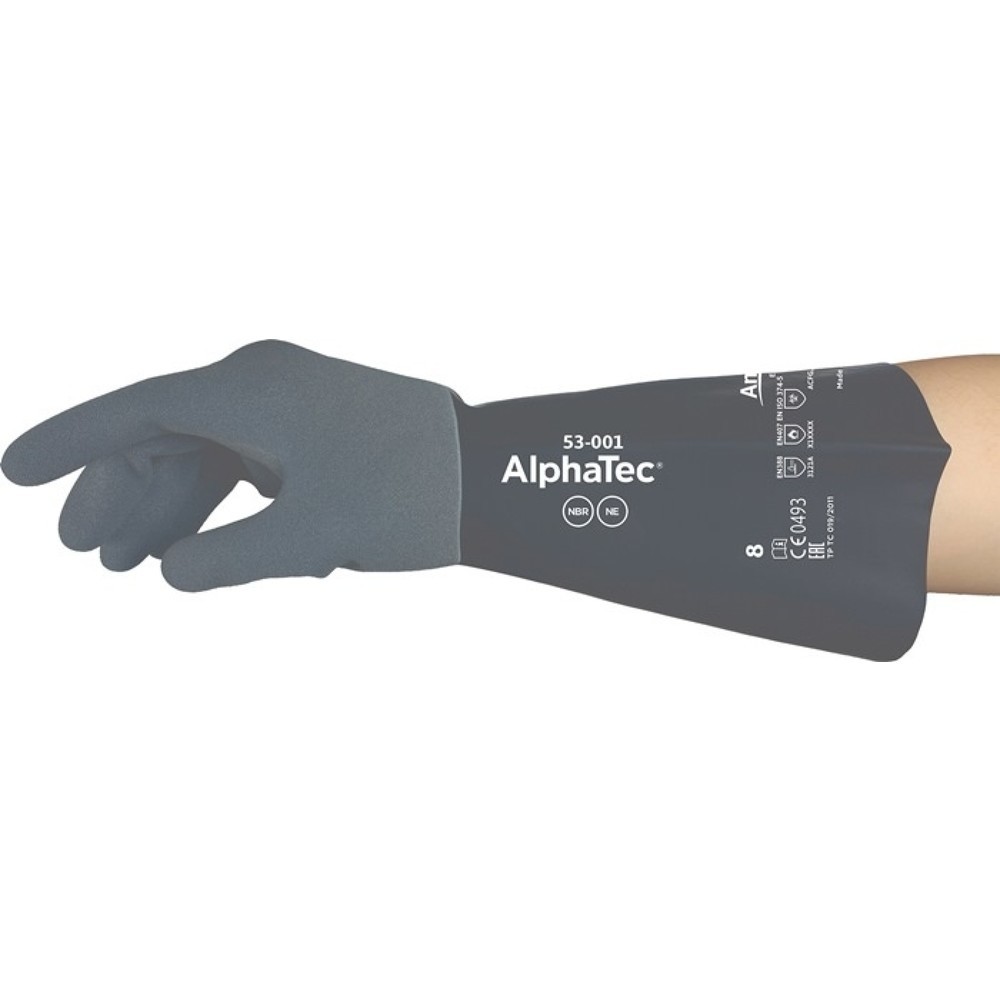 Produktabbildung: Ansell Chemiehandschuhe AlphaTec 53-001, Größe 8 grau/schwarz, EN 388, EN 374, EN 407