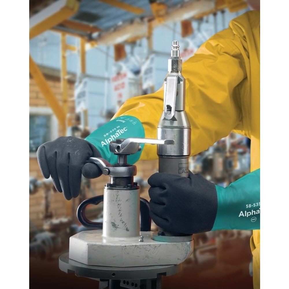Produktabbildung: Ansell Chemikalienhandschuhe AlphaTec 58-535W, Größe 9 flaschengrün/anthrazitgrau, EN 388, EN 374, EN 1149
