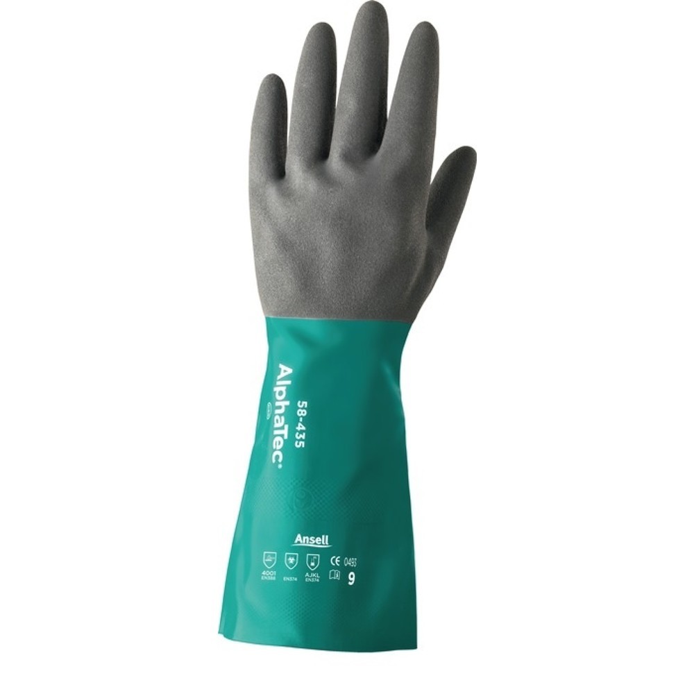 Produktabbildung: Ansell Chemikalienhandschuhe AlphaTec 58-435, Größe 10 meeresgrün/anthrazitgrau, EN 388, EN 374, EN 1149