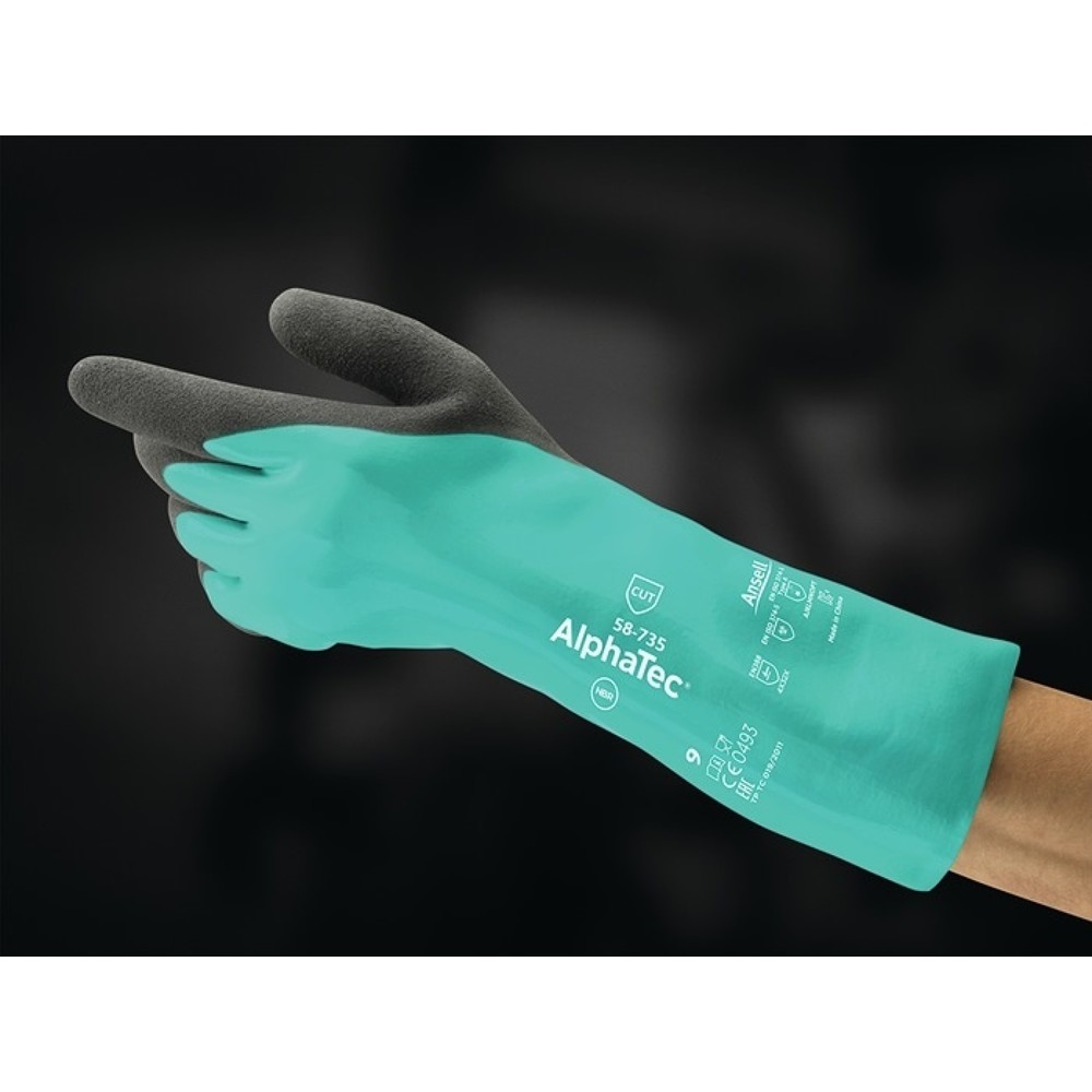 Produktabbildung Nr. 2: Ansell Chemikalienhandschuhe AlphaTec 58-735, Größe 9 grün, EN 388, EN 374