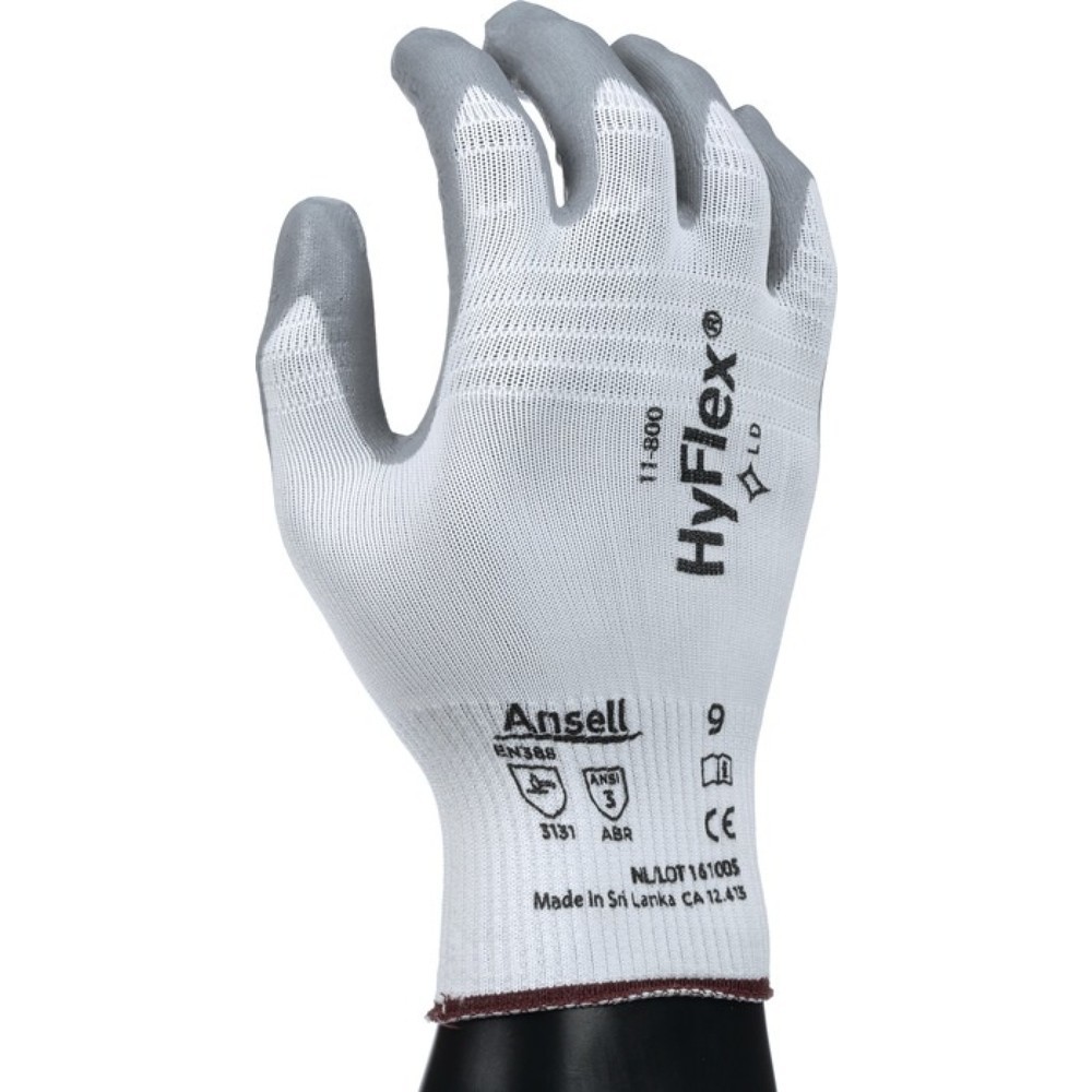 Produktabbildung: Ansell Handschuhe HyFlex 11-800, Größe 10 weiß/grau, EN 388 PSA-Kategorie II