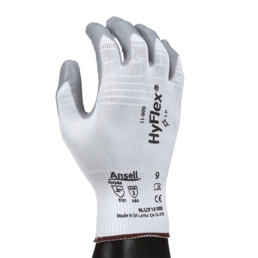 Ansell Handschuhe HyFlex 11-800, Größe 10 weiß/grau, EN 388 PSA-Kategorie II Produktabbildung: Ansell Handschuhe HyFlex 11-800, Größe 10 weiß/grau, EN 388 PSA-Kategorie II