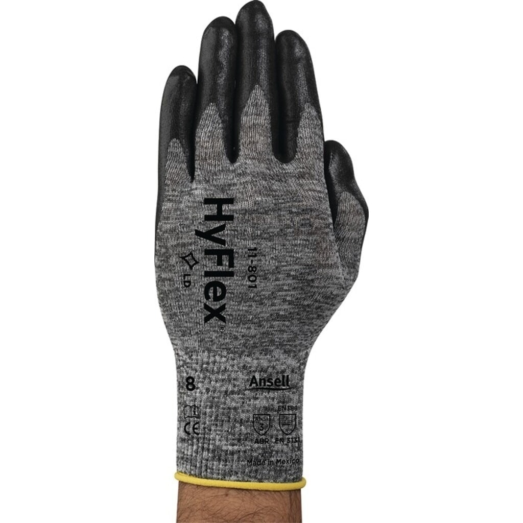 Ansell Handschuhe HyFlex 11-801, Größe 10 grau/schwarz, EN 388 PSA-Kategorie II Produktabbildung: Ansell Handschuhe HyFlex 11-801, Größe 10 grau/schwarz, EN 388 PSA-Kategorie II