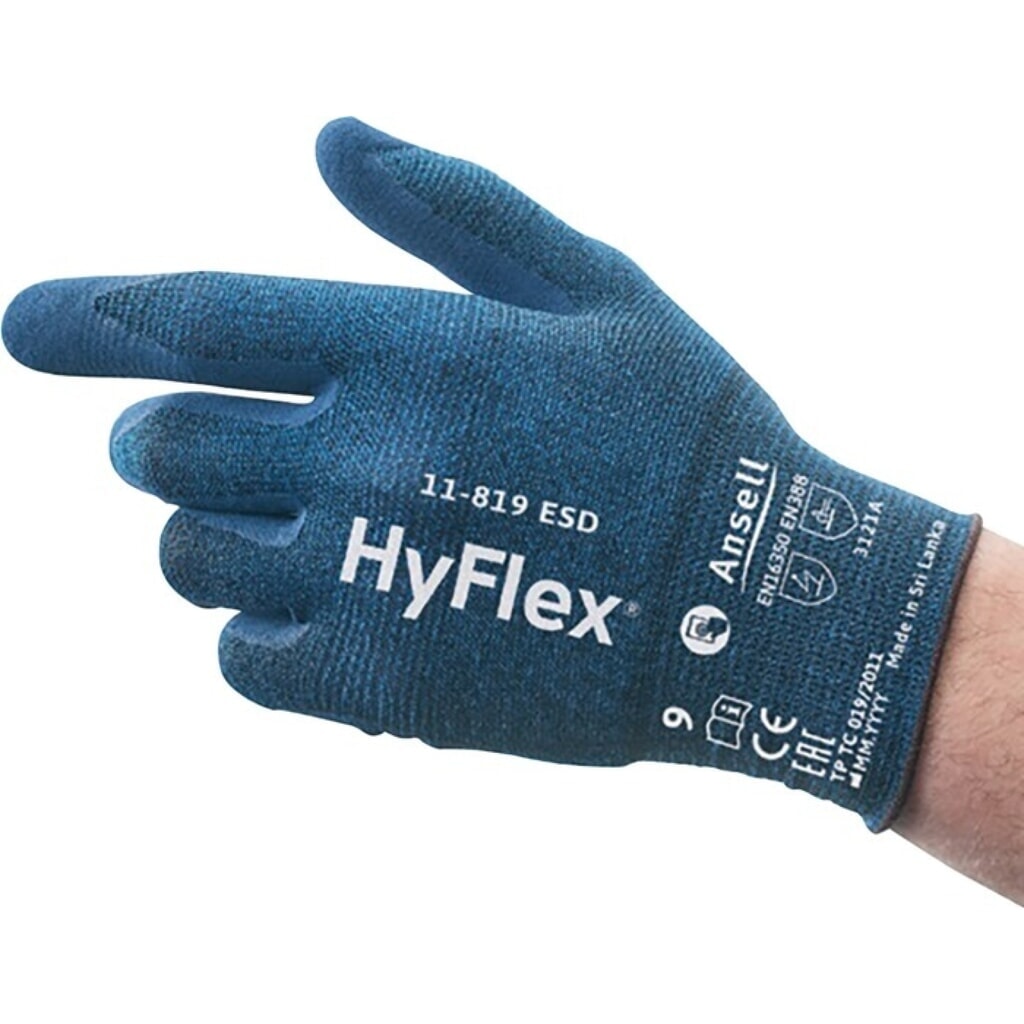 Ansell Handschuhe HyFlex 11-819 ESD, Größe 8 blau, EN 388, EN 16350 PSA-Kategorie II Produktabbildung: Ansell Handschuhe HyFlex 11-819 ESD, Größe 8 blau, EN 388, EN 16350 PSA-Kategorie II