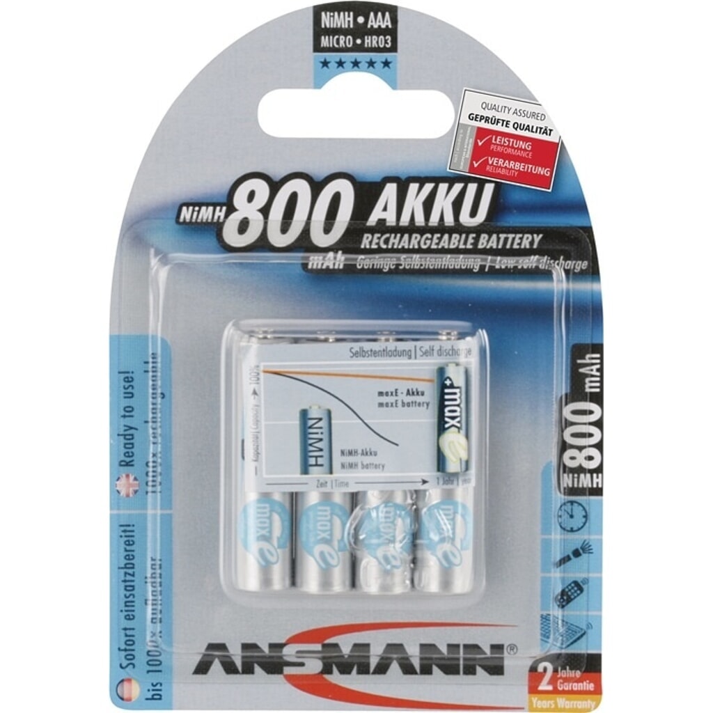 Produktabbildung: ANSMANN Akkuzelle maxE, R03-AAA-Micro HR03, 1,2 V 800 mAh, 4St./Blister, 4