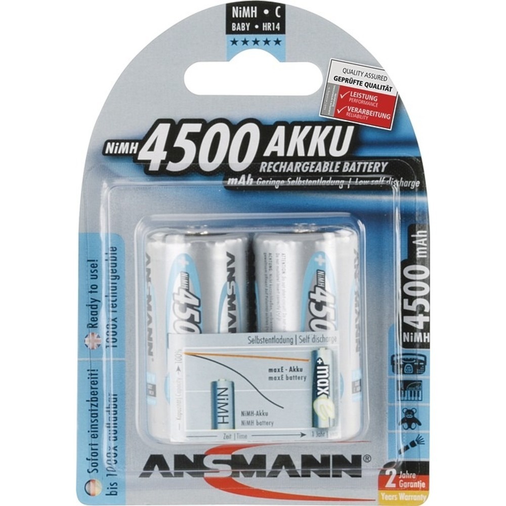 Produktabbildung Nr. 1: ANSMANN Akkuzelle maxE, R14-C-Baby HR14, 1,2 V 4500 mAh, 2St./Blister, 2