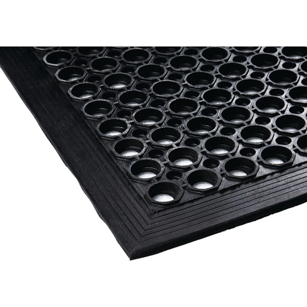 Anti-Ermüdungsmatte, schwarz NR/SBR, Breite 0,9 m Länge 1,5 m Dicke 12 mm, ohne Gewebeeinlage Produktabbildung: Anti-Ermüdungsmatte, schwarz NR/SBR, Breite 0,9 m Länge 1,5 m Dicke 12 mm, ohne Gewebeeinlage