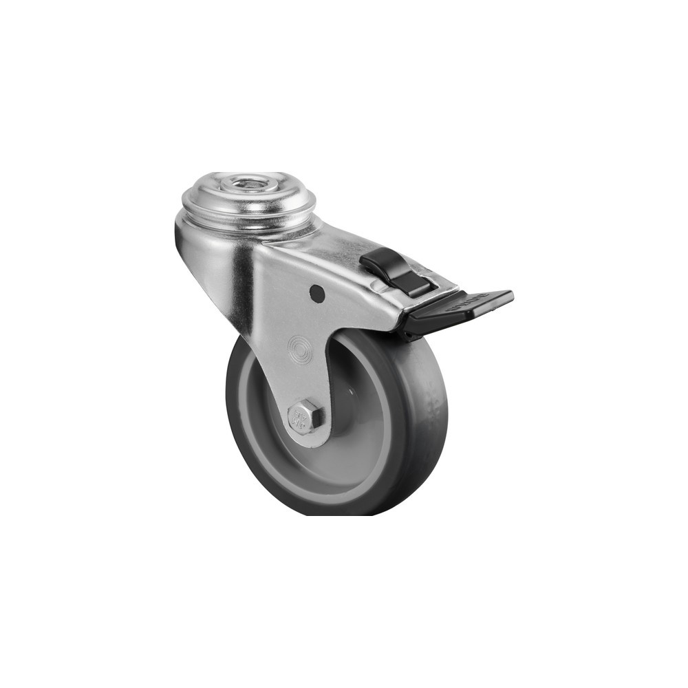 Product afbeelding: Apparaatwiel TPE, zwenkwiel met parkeerrem, glijlager, boutgat, Ø x breedte 75 x 25 mm, draagvermogen 60 kg