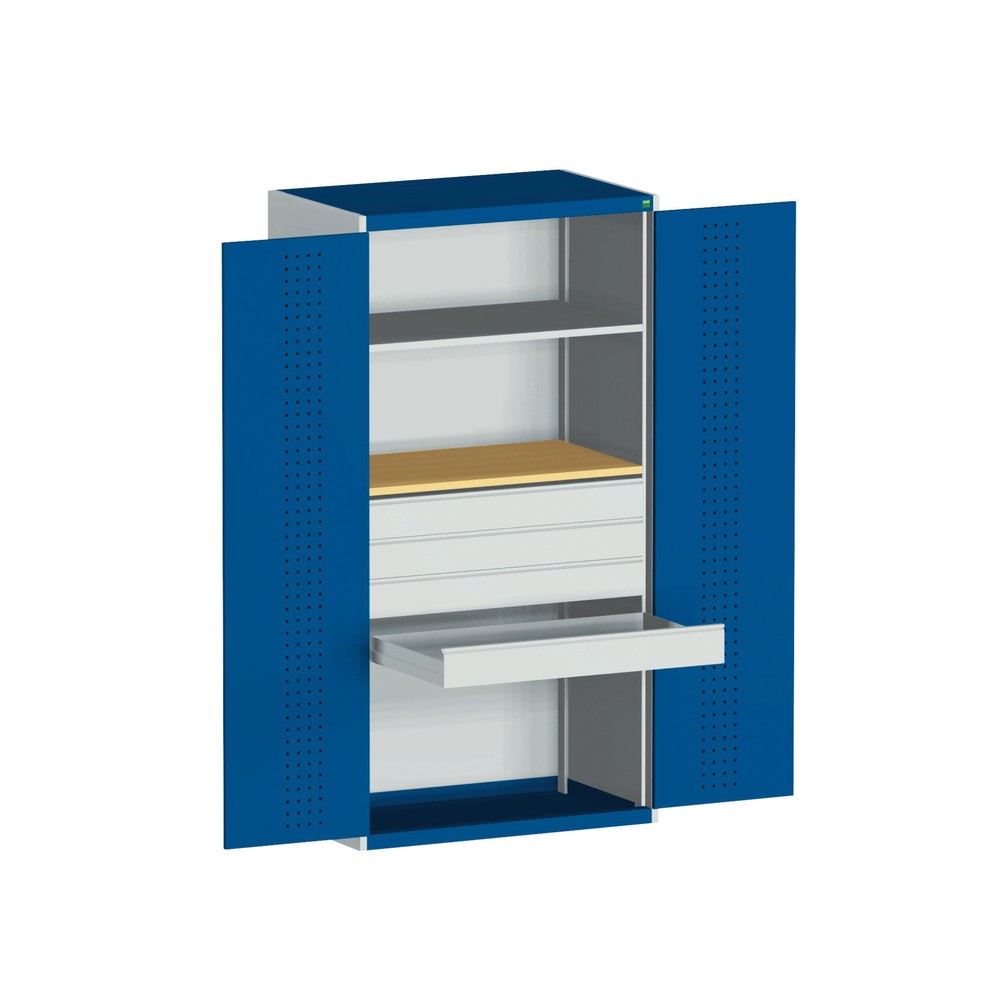 Immagine del prodotto n. 3: Armadio ad ante battenti bott cubio con 1 ripiano, 4 cassetti, 1 ripiano inseribile, AxLxP 2.000 x 1.050 x 650 mm, Blu genziana