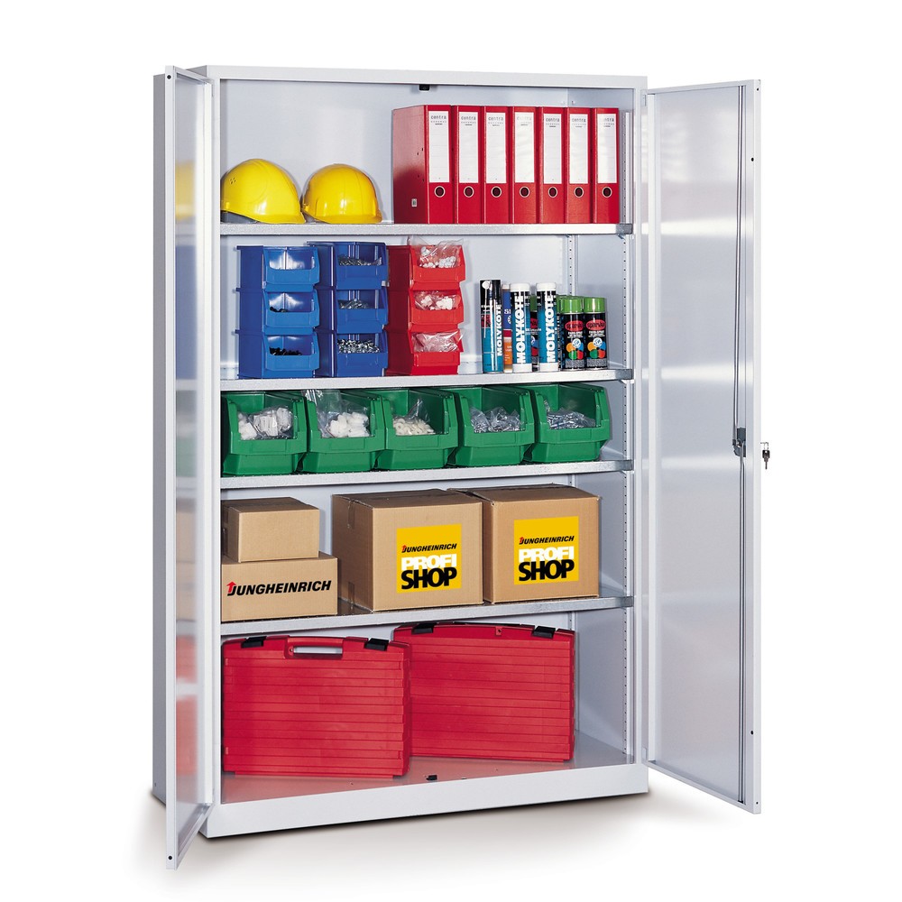 Immagine del prodotto: Armadio ad ante battenti con 4 ripiani zincati, HxLxP 1.950 x 1.250 x 400 mm, grigio chiaro, Rosso rubino