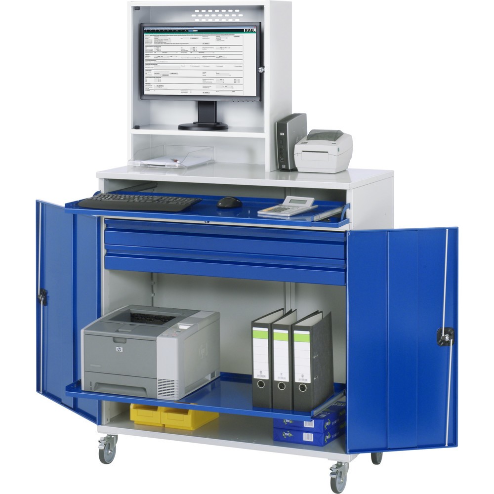 Immagine del prodotto: Armadio per computer RAU mobile, ripiano estraibile per tastiera, doppia anta a battente, numero di cassetti x H x B: 2 x 80 x 1.020 mm