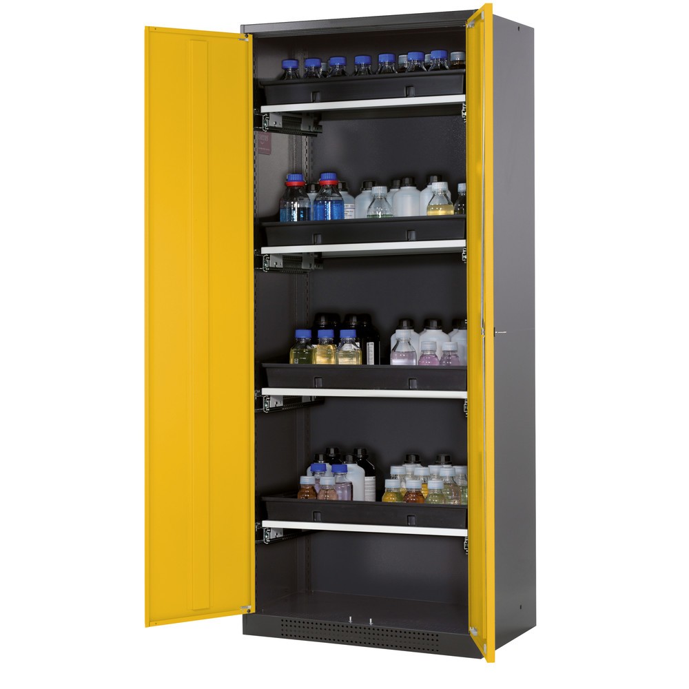 Immagine del prodotto: armadio per sostanze chimiche asecos® CS-CLASSIC, con 4 ripiani estraibili e vasca in PP, HxBxT 1.950 x 810 x 520 mm, giallo oro
