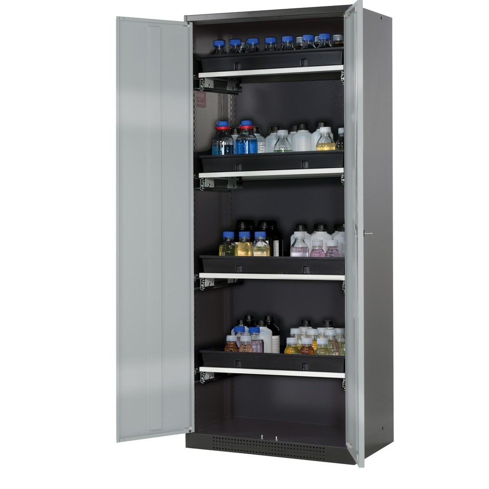 Immagine del prodotto: armadio per sostanze chimiche asecos® CS-CLASSIC, con 4 ripiani estraibili e vasca in PP, HxBxT 1.950 x 810 x 520 mm, argento