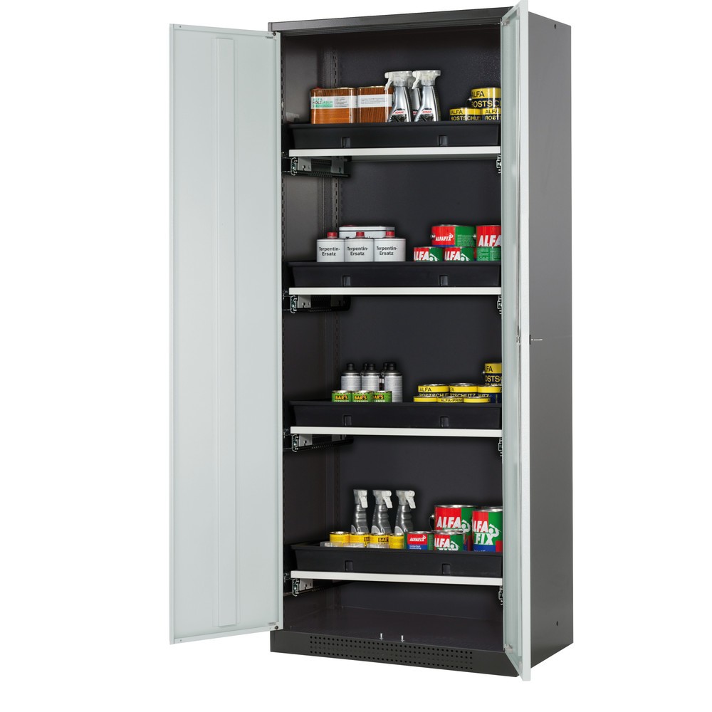 Immagine del prodotto: armadio per sostanze chimiche asecos® CS-CLASSIC, con 4 ripiani estraibili e vasca in PP, HxBxT 1.950 x 810 x 520 mm, grigio chiaro