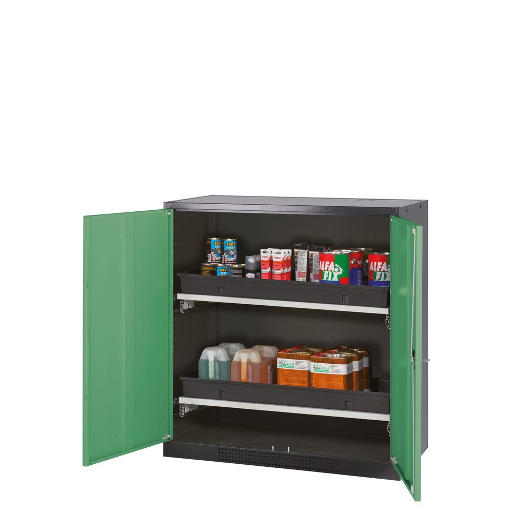 Immagine del prodotto: armadio per sostanze chimiche asecos® CS-CLASSIC, con 2 ripiani estraibili e vasca in PP, HxBxT 1.105 x 1.055 x 520 mm, verde reseda
