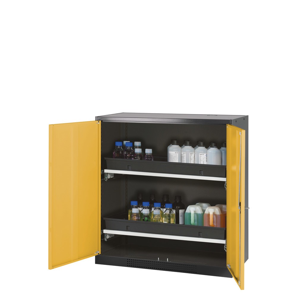 Immagine del prodotto: armadio per sostanze chimiche asecos® CS-CLASSIC, con 2 ripiani estraibili e vasca in PP, HxBxT 1.105 x 1.055 x 520 mm, giallo oro