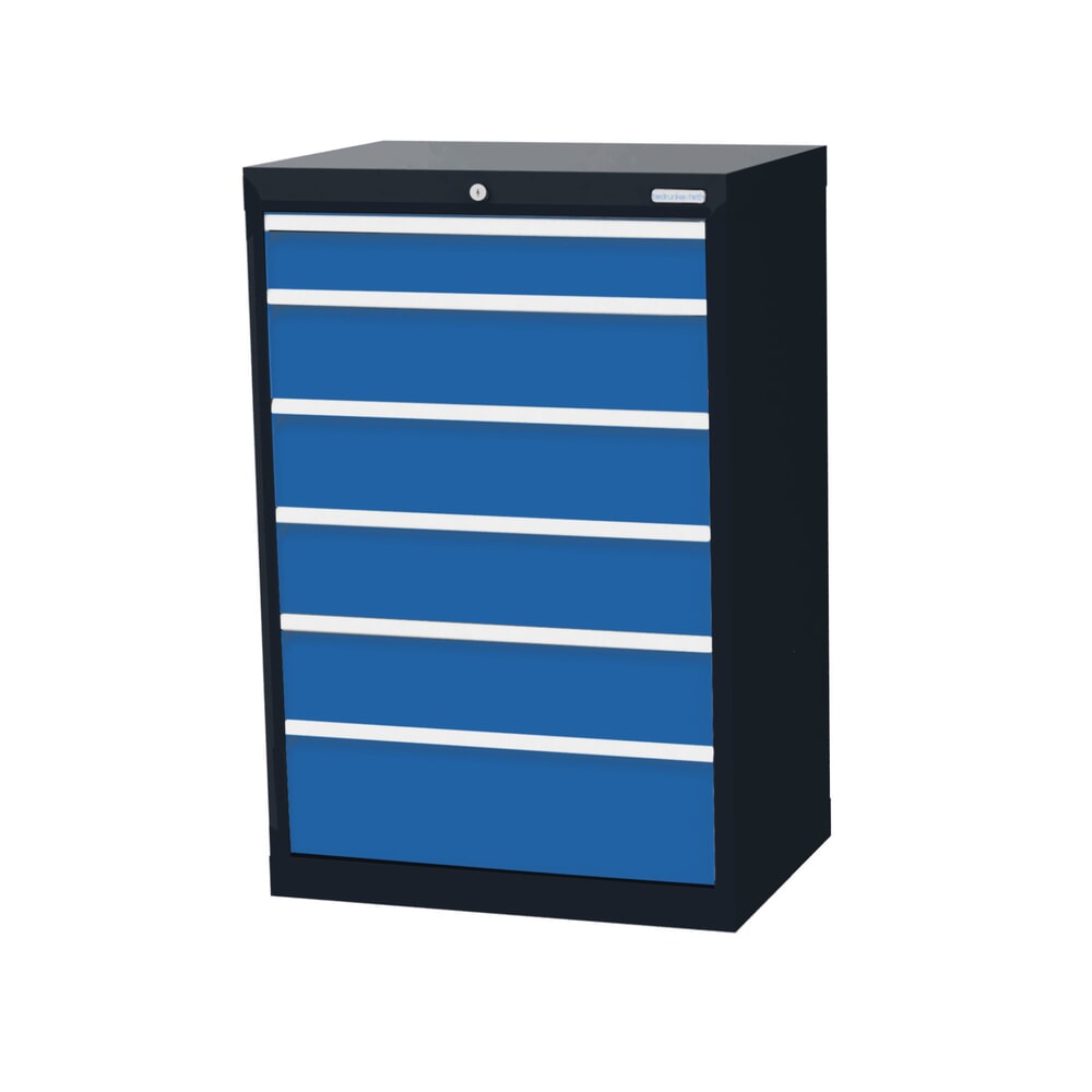 Imagen del producto: Armario con cajones Bedrunka+Hirth Profi, cajones 1x100 + 4x150 + 1x200 mm, H x A x F 1.019 x 680 x 500 mm, gris antracita, azul luminoso