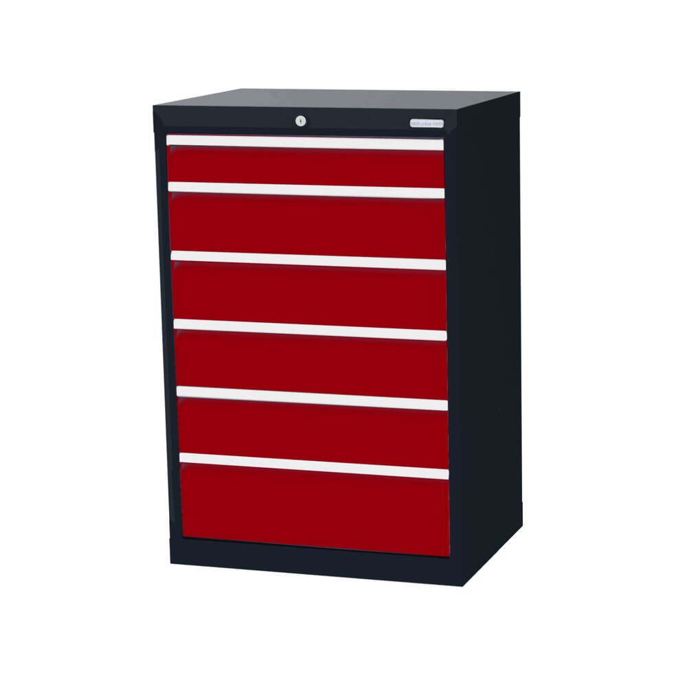 Imagen del producto: Armario con cajones Bedrunka+Hirth Profi, cajones 1x100 + 4x150 + 1x200 mm, H x A x F 1.019 x 680 x 500 mm, gris antracita, rojo rubí