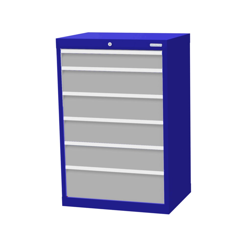 Imagen del producto: Armario con cajones Bedrunka+Hirth Profi, cajones 1x100 + 4x150 + 1x200 mm, H x A x F 1.019 x 680 x 500 mm, azul genciana, gris luminoso