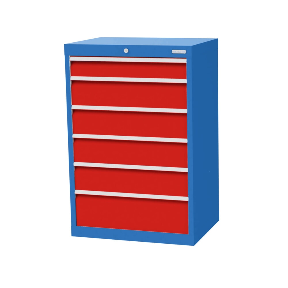 Imagen del producto: Armario con cajones Bedrunka+Hirth Profi, cajones 1x100 + 4x150 + 1x200 mm, H x A x F 1.019 x 680 x 500 mm, azul luminoso, rojo tráfico
