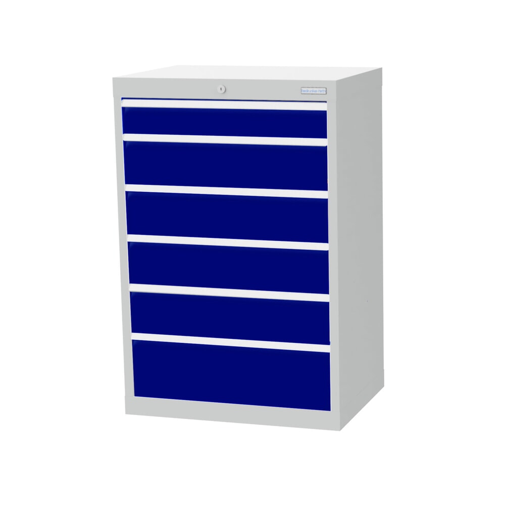 Imagen del producto: Armario con cajones Bedrunka+Hirth Profi, cajones 1x100 + 4x150 + 1x200 mm, H x A x F 1.019 x 680 x 500 mm, gris luminoso, azul genciana