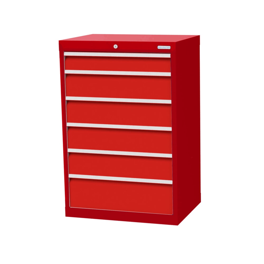 Imagen del producto: Armario con cajones Bedrunka+Hirth Profi, cajones 1x100 + 4x150 + 1x200 mm, H x A x F 1.019 x 680 x 500 mm, rojo rubí, rojo tráfico