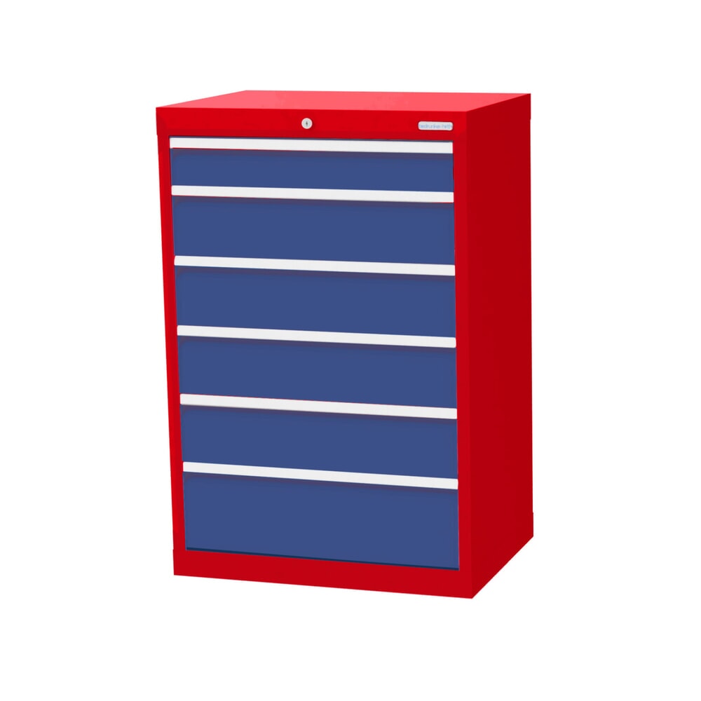 Imagen del producto: Armario con cajones Bedrunka+Hirth Profi, cajones 1x100 + 4x150 + 1x200 mm, H x A x F 1.019 x 680 x 500 mm, rojo tráfico, azul luminoso