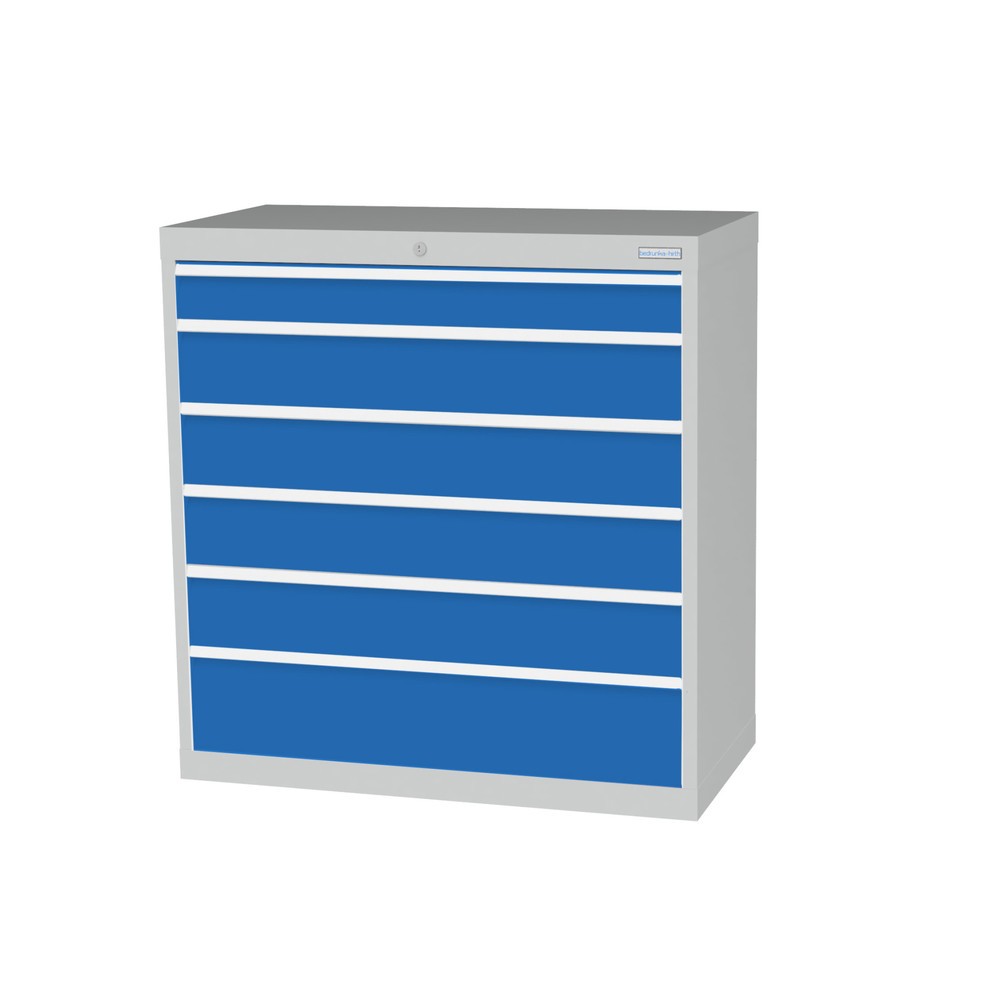 Imagen del producto: Armario con cajones Bedrunka+Hirth Profi, cajones 1x100 + 4x150 + 1x200 mm, H x A x F 1.019 x 980 x 500 mm, gris luminoso, azul luminoso