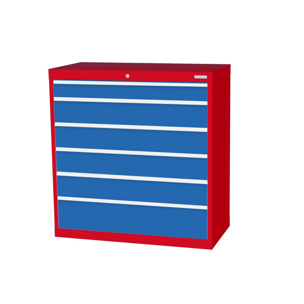 Imagen del producto: Armario con cajones Bedrunka+Hirth Profi, cajones 1x100 + 4x150 + 1x200 mm, H x A x F 1.019 x 980 x 500 mm, rojo tráfico, azul luminoso