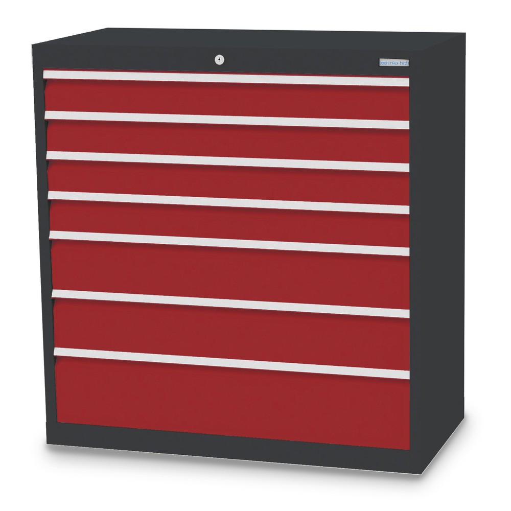 Imagen del producto: Armario con cajones Bedrunka+Hirth Profi, cajones 4x100 + 2x150 + 1x200 mm, H x A x F 1.019 x 980 x 500 mm, gris antracita, rojo rubí