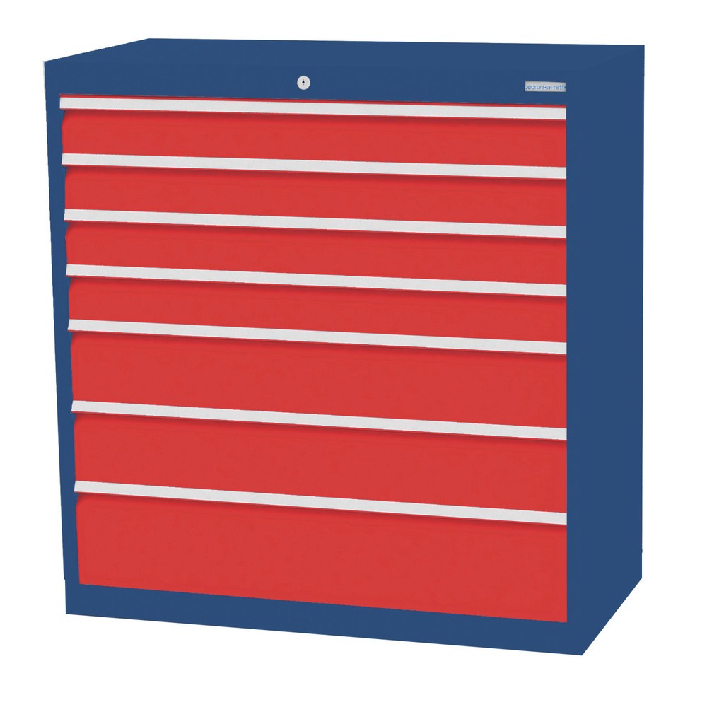 Imagen del producto: Armario con cajones Bedrunka+Hirth Profi, cajones 4x100 + 2x150 + 1x200 mm, H x A x F 1.019 x 980 x 500 mm, azul genciana, rojo tráfico