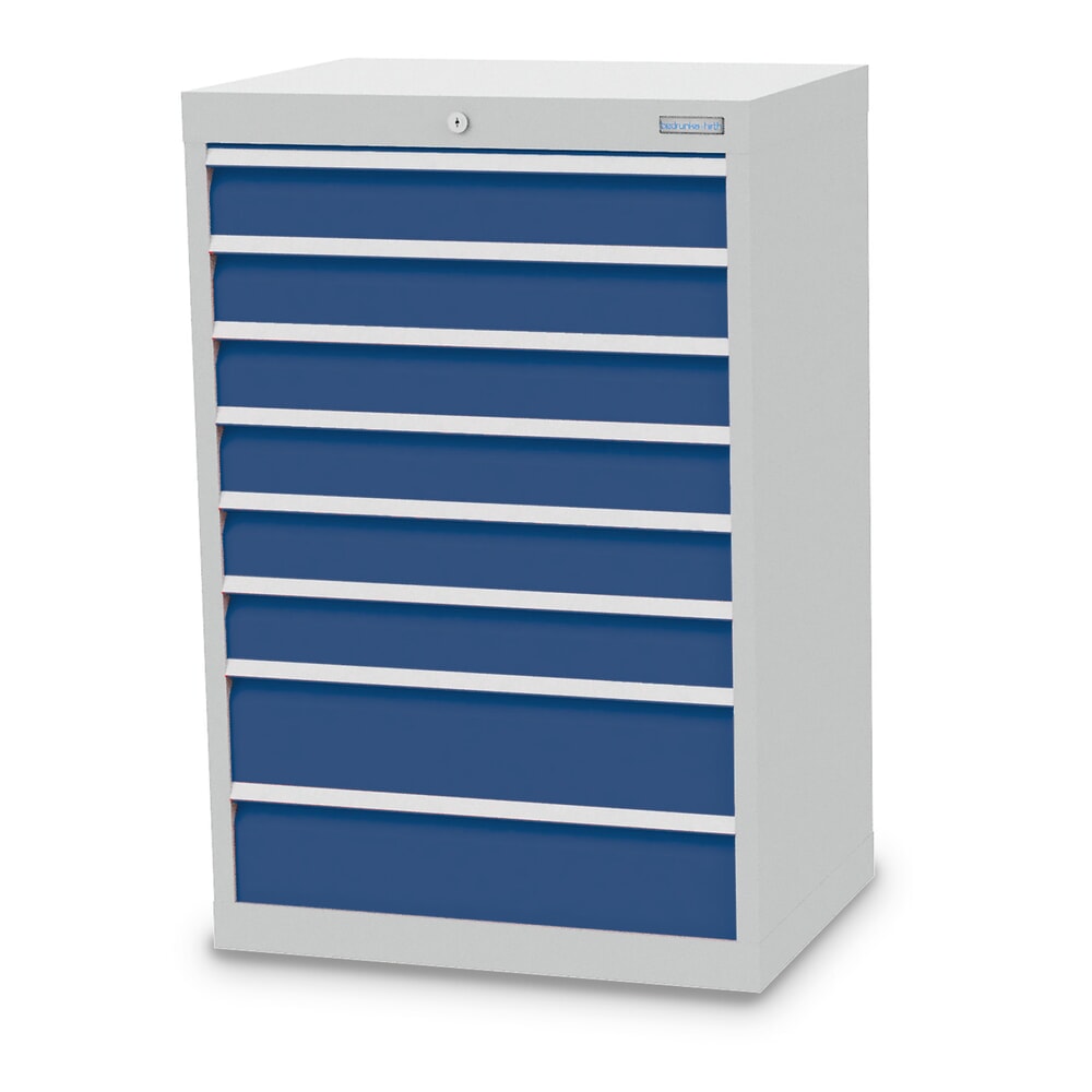 Imagen del producto: Armario con cajones Bedrunka+Hirth Profi, cajones 6x100+ 2x150 mm, H x A x F 1.019 x 680 x 500 mm, gris luminoso, azul genciana