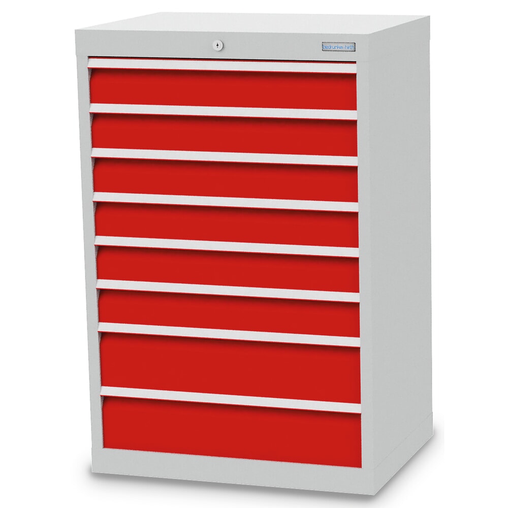 Imagen del producto: Armario con cajones Bedrunka+Hirth Profi, cajones 6x100+ 2x150 mm, H x A x F 1.019 x 680 x 500 mm, gris luminoso, rojo tráfico