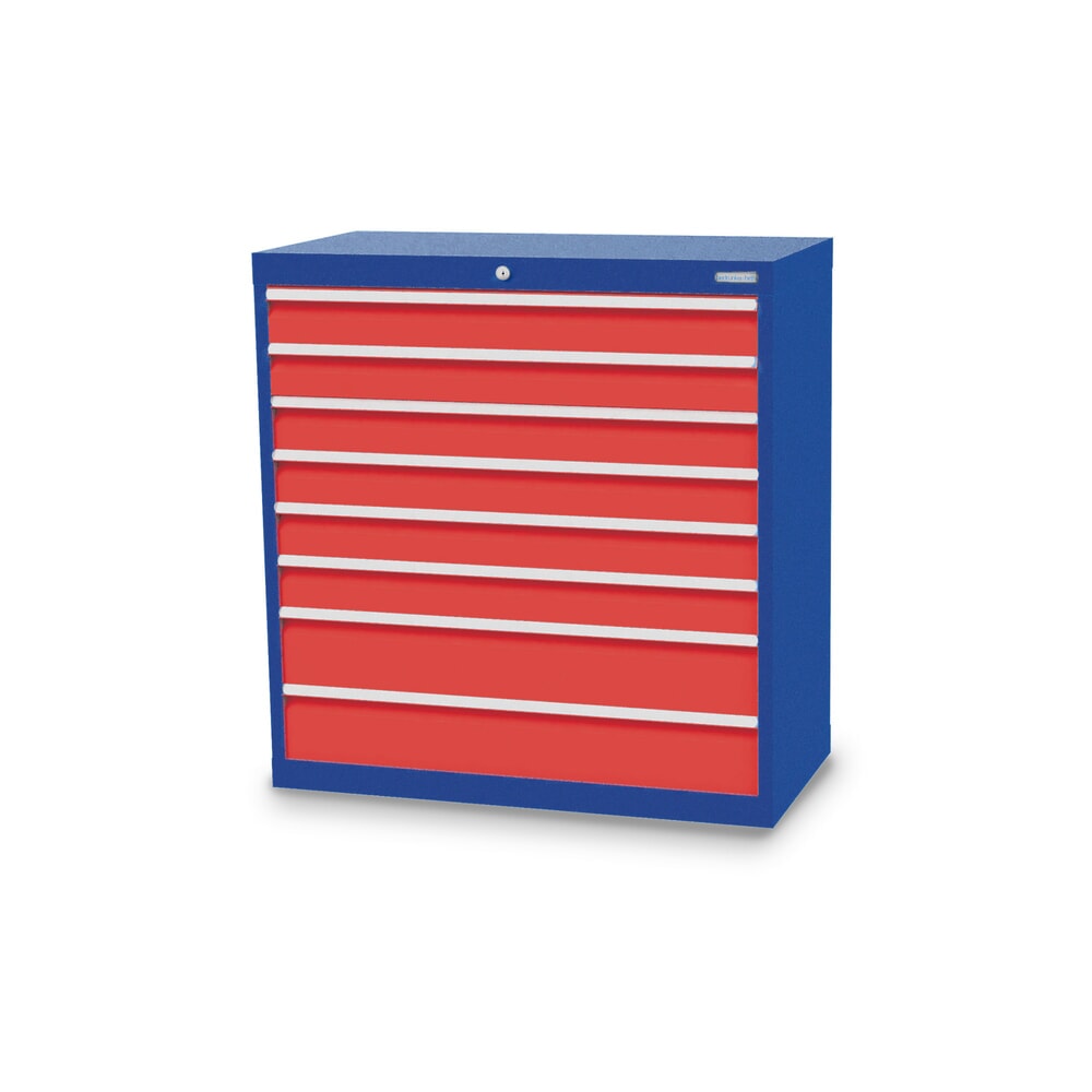 Imagen del producto: Armario con cajones Bedrunka+Hirth Profi, cajones 6x100+ 2x150 mm, H x A x F 1.019 x 980 x 500 mm, azul genciana, rojo tráfico