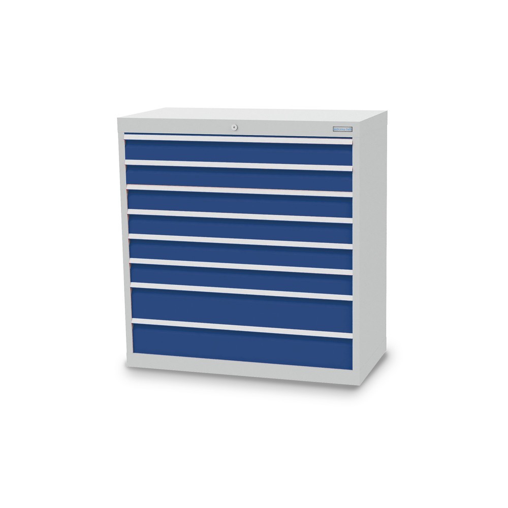 Imagen del producto: Armario con cajones Bedrunka+Hirth Profi, cajones 6x100+ 2x150 mm, H x A x F 1.019 x 980 x 500 mm, gris luminoso, azul genciana