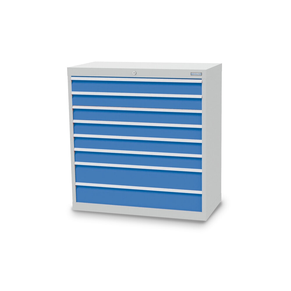 Imagen del producto: Armario con cajones Bedrunka+Hirth Profi, cajones 6x100+ 2x150 mm, H x A x F 1.019 x 980 x 500 mm, gris luminoso, azul luminoso