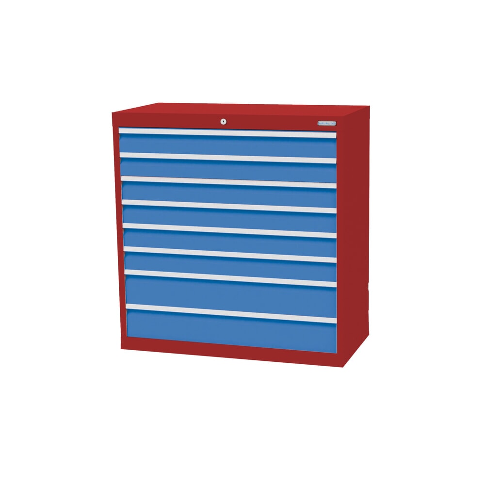 Imagen del producto: Armario con cajones Bedrunka+Hirth Profi, cajones 6x100+ 2x150 mm, H x A x F 1.019 x 980 x 500 mm, rojo rubí, azul luminoso