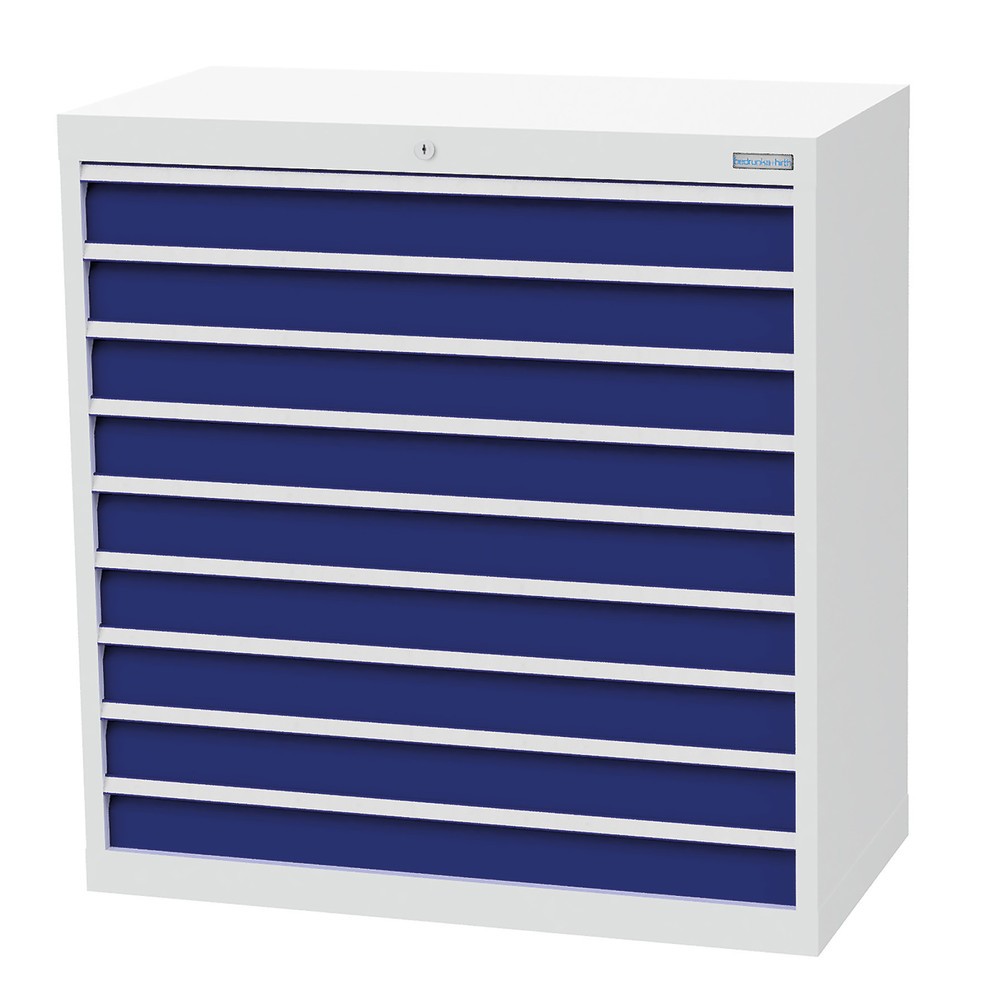 Imagen del producto: Armario con cajones Bedrunka+Hirth Profi, cajones 9x100 mm, H x A x F 1.019 x 980 x 500 mm, gris luminoso, azul genciana