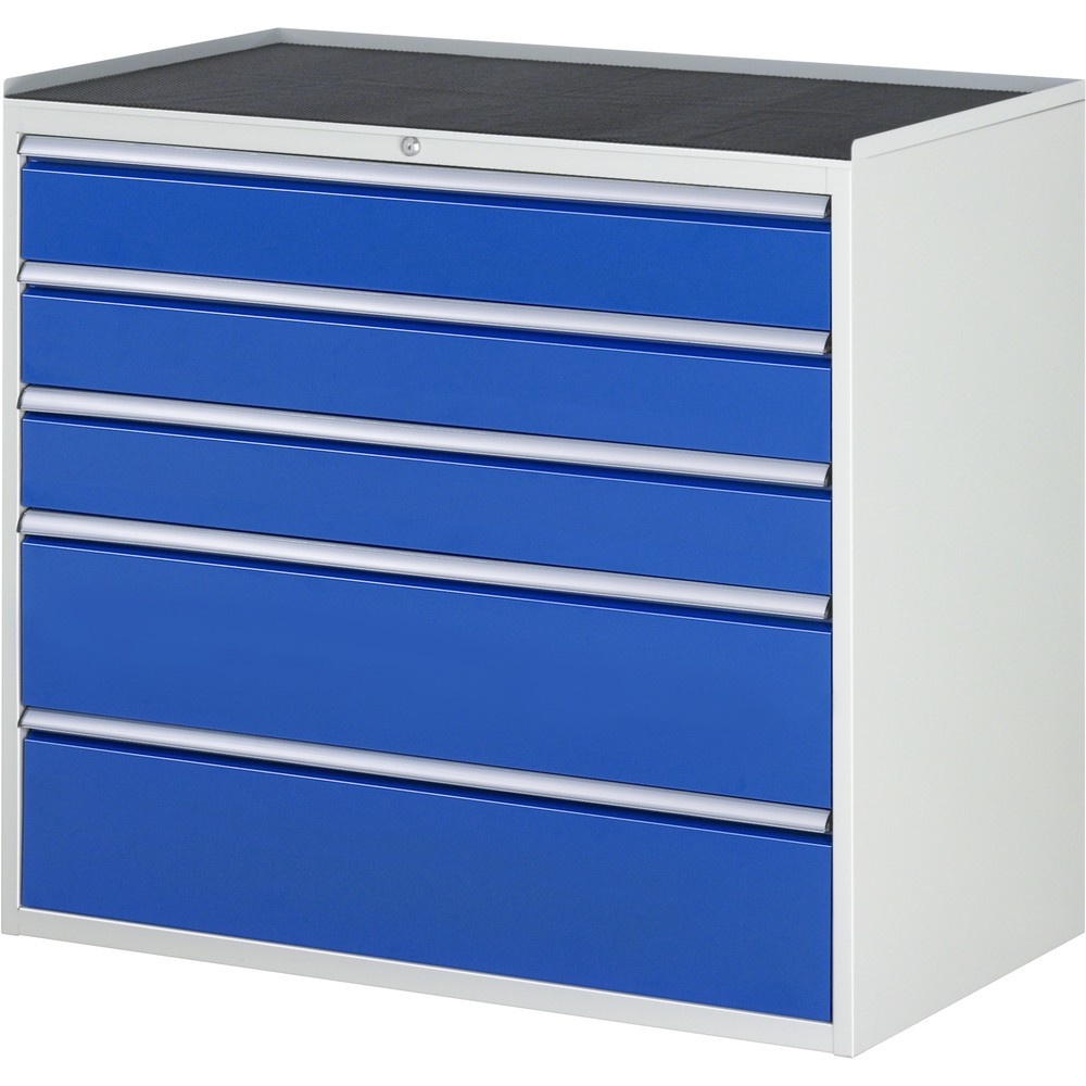 Imagen del producto: Armario con cajones RAU serie 7000, HxAxF 1.035 x 1.145 x 650 mm, 5 cajones extraíbles al 90%, 3 x 150 mm, 2 x 240 mm, encimera de metal
