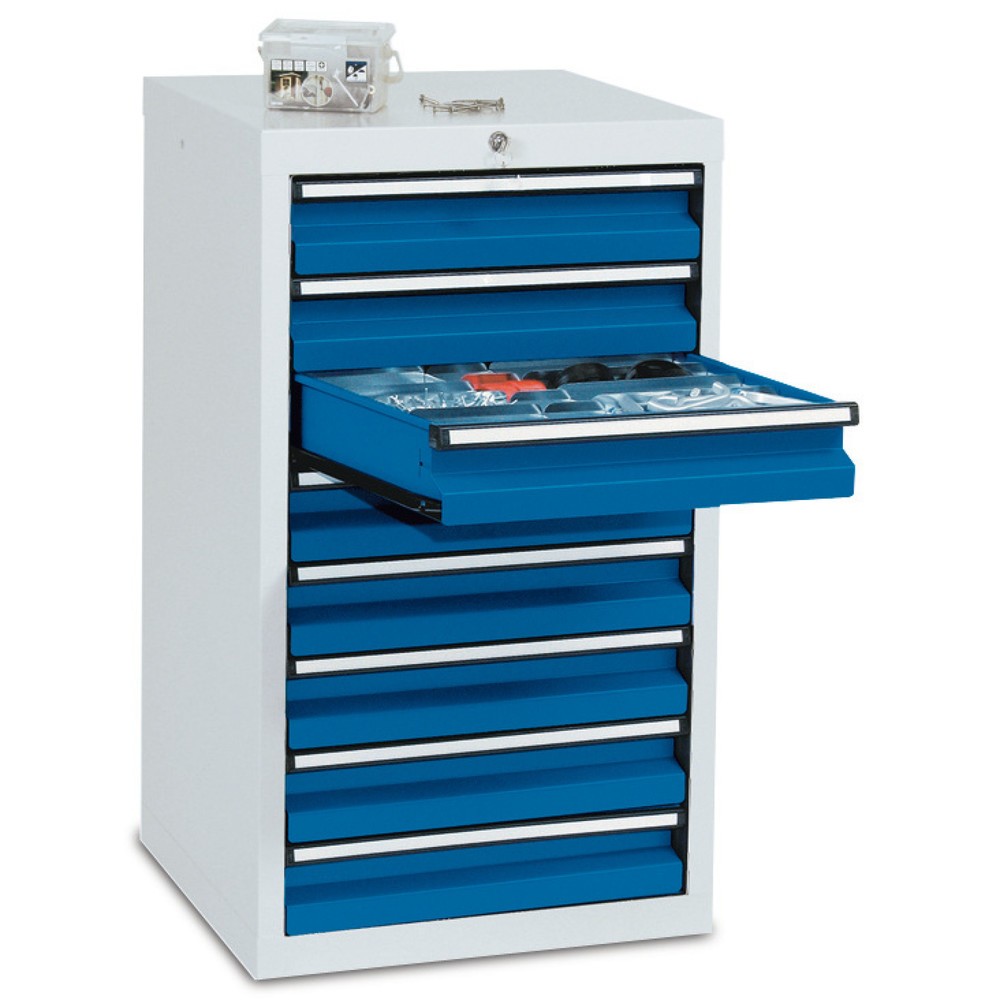Imagen del producto: Armario con cajones stumpf®, cajones 8x100 mm, H x A x F 900 x 500 x 500 mm, gris claro/azul genciana