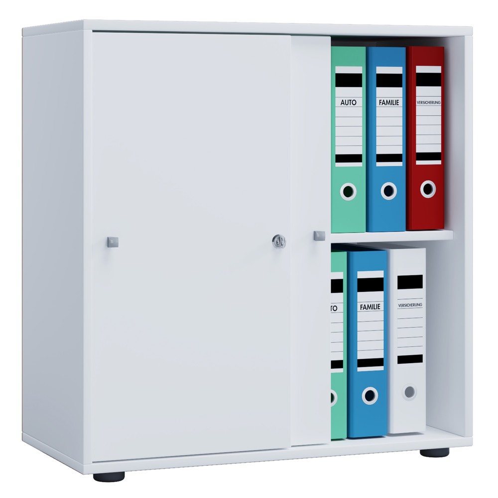 Imagen del producto: Lona - Armario de oficina con puertas correderas, 2 compartimentos, 740 x 700 x 400 mm, color blanco