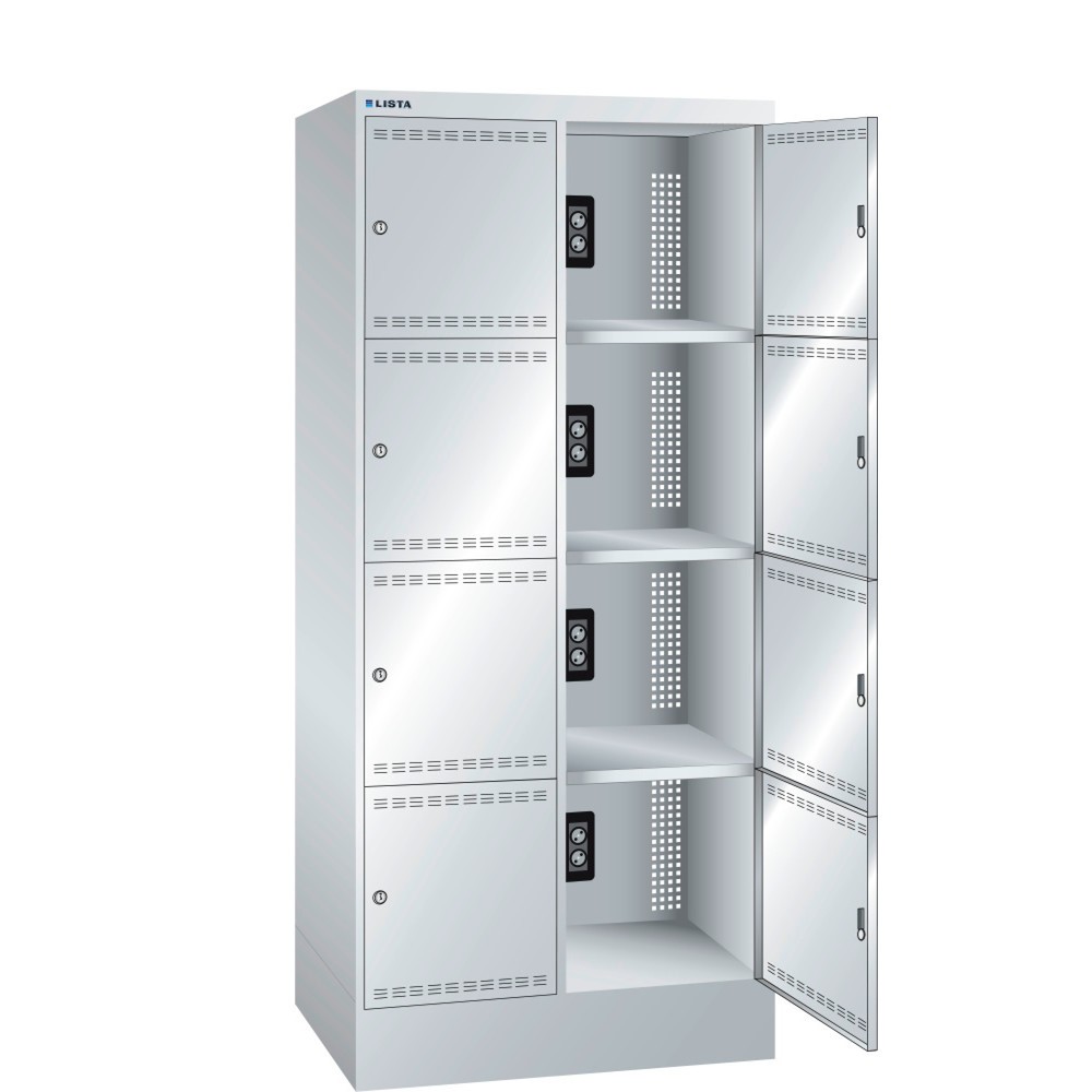 Illustration du produit: Armoire à casiers avec prises électriques LISTA, (lxPxH) 810x585x1 790 mm, 2x4 casiers, 2 modules par casiers, gris clair
