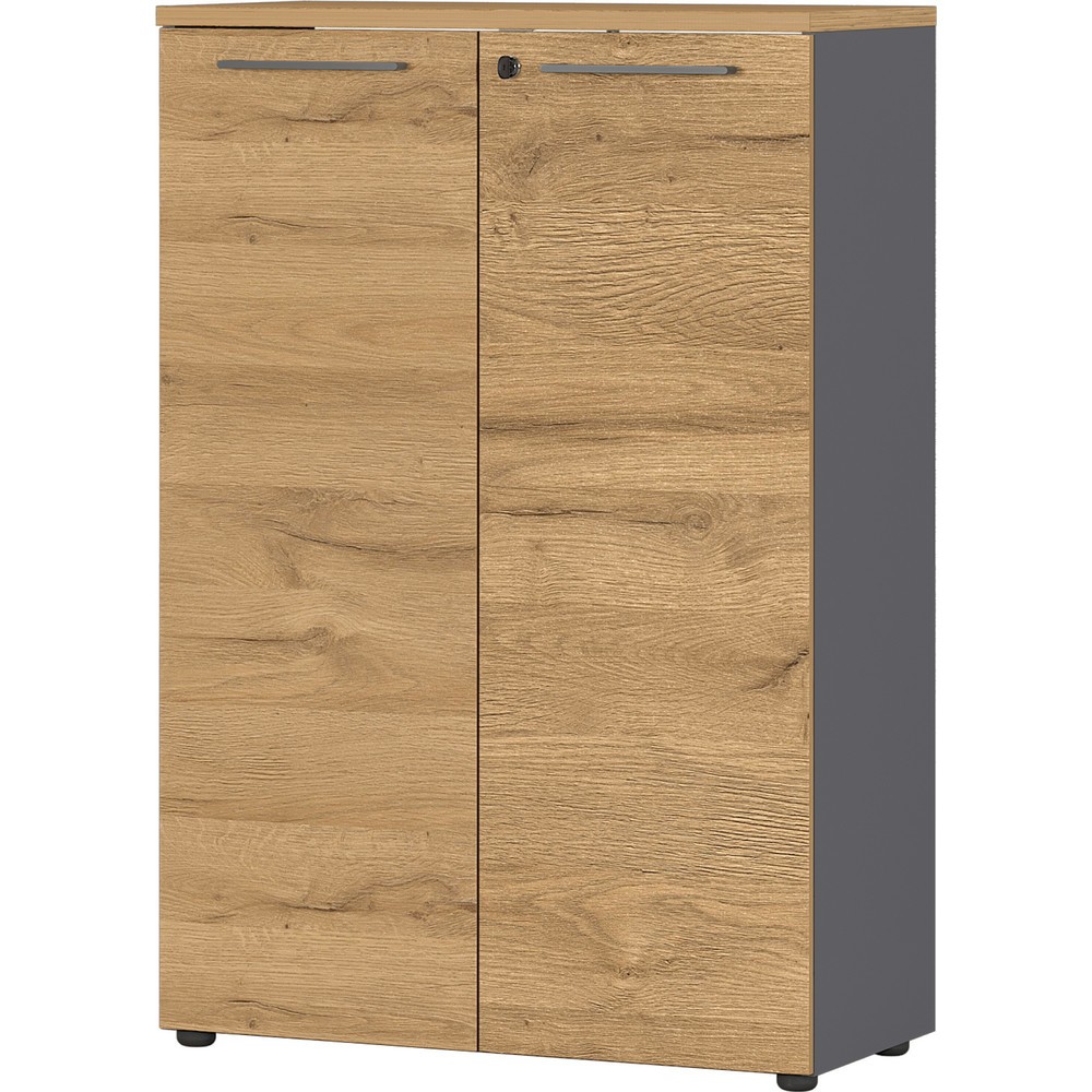 N° de l'image du produit 4 : Armoire à dossiers AGENDA, fermée, 2 portes battantes, hauteur 1 200 mm, largeur 800 mm, graphite/imitation chêne Grandson.
