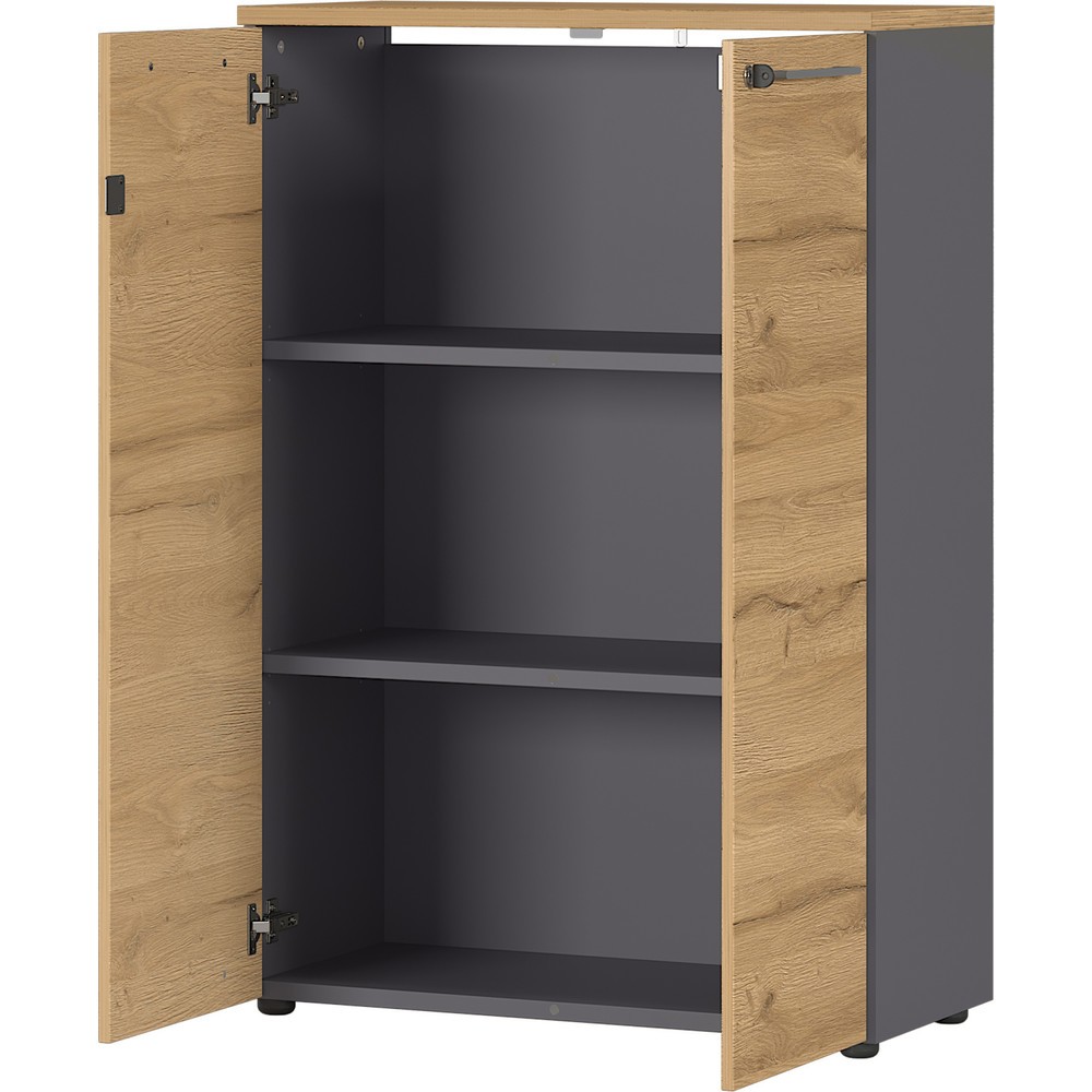 N° de l'image du produit 5 : Armoire à dossiers AGENDA, fermée, 2 portes battantes, hauteur 1 200 mm, largeur 800 mm, graphite/imitation chêne Grandson.