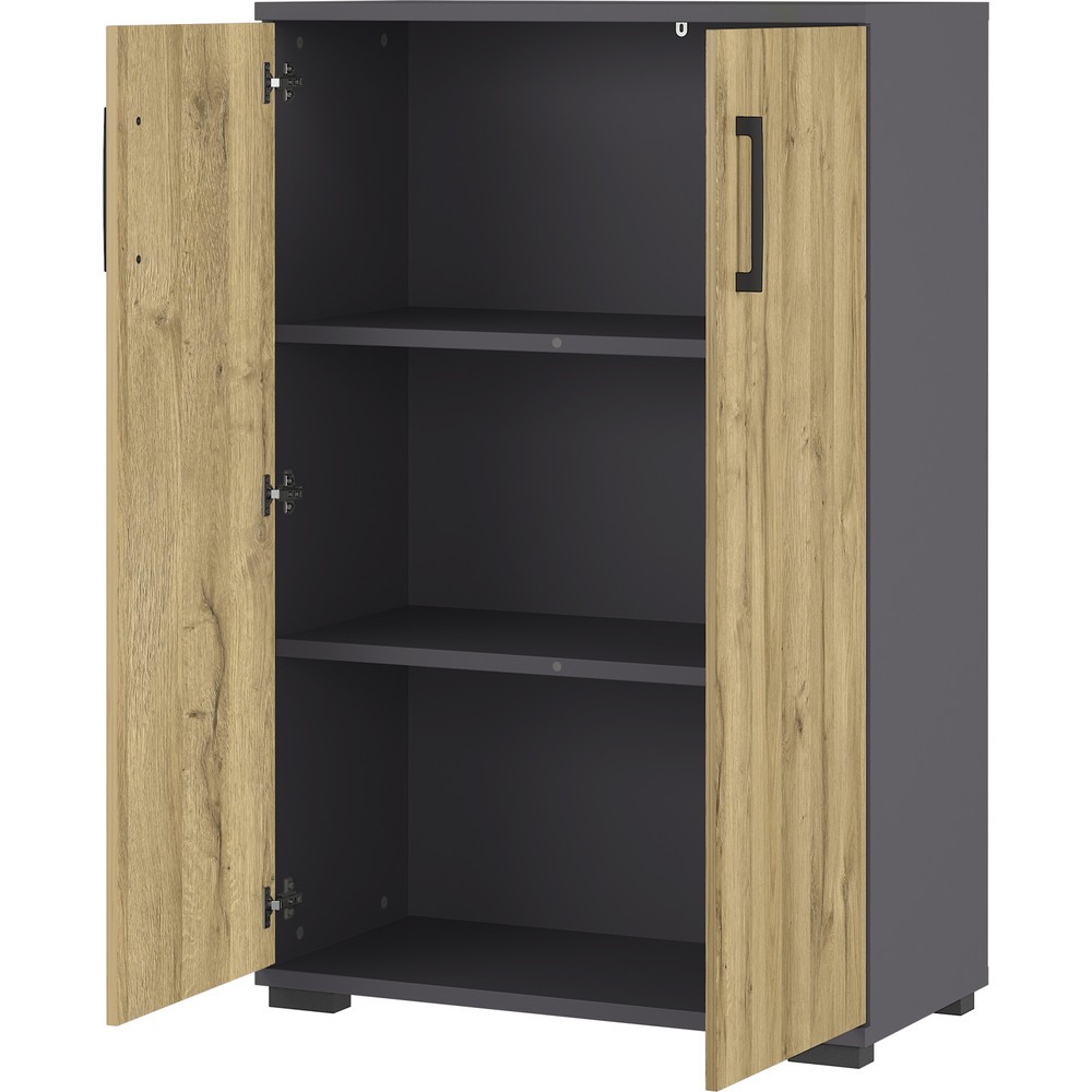 N° de l'image du produit 3 : Armoire à dossiers PROFI, 2 portes battantes, hauteur 1 230 mm, largeur 800 mm, graphite/imitation chêne Grandson