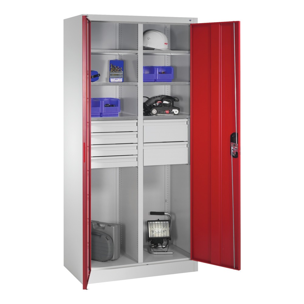 N° de l'image du produit 8 : Armoire à outils C+P, tiroirs 4 x 86 + 2 x 174 mm, 6 tablettes, largeur 930 mm, gris anthracite, gris noir