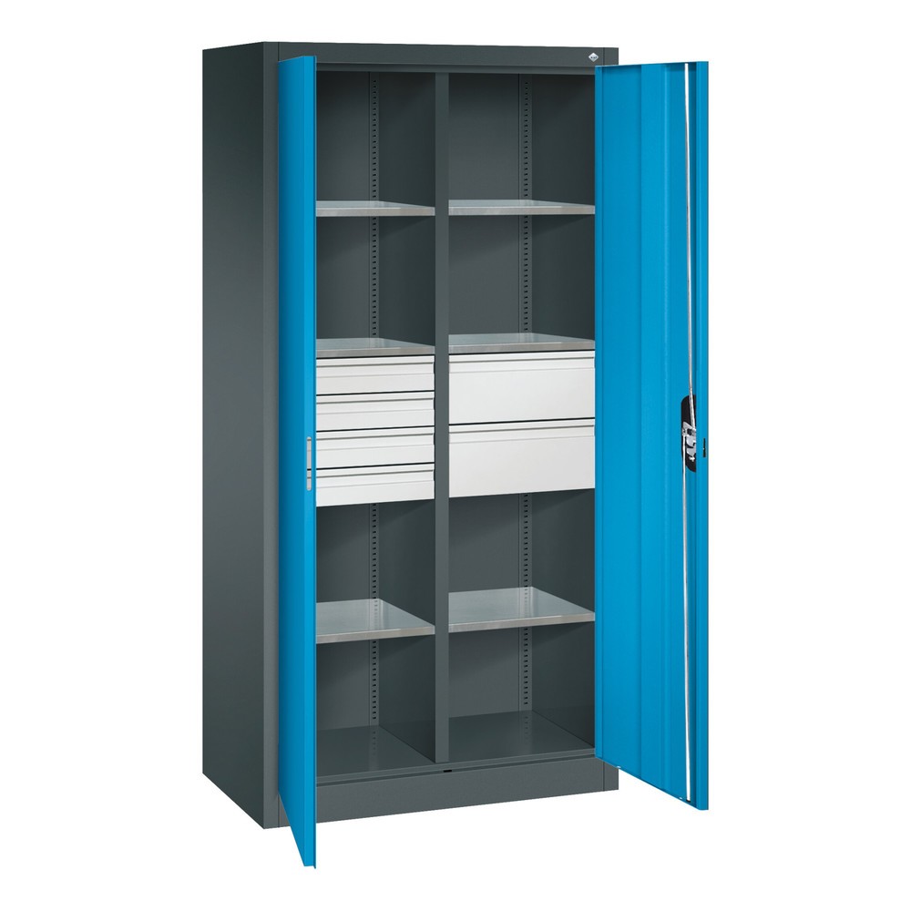 N° de l'image du produit 7 : Armoire à outils C+P, 4 x 86 + 4 x 174 mm, 6 tablettes, largeur 930 mm, gris clair, gris anthracite
